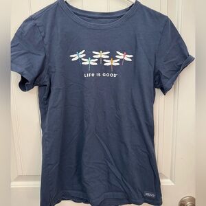 Life Is Good women’s  Dragonfly Graphic Tee navy blue size medium B